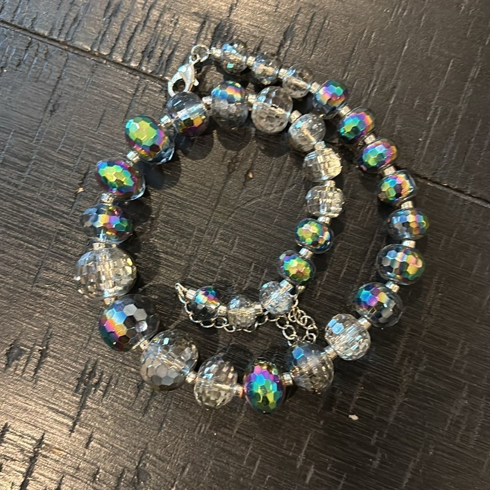 Glass Clear & Aurora Borealis Beaded Bead Necklace​​​​​​